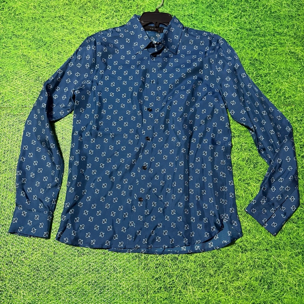 AMIRI Navy Paisley Blue size medium Button Down Shirt Authentic NWT
